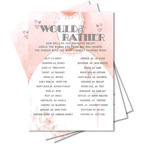 Osmanthus Bridal Shower Games, Wedding Games For Showers, Would She Rather, Engagement Bachelorette Party Game, Bridal Shower Decorations, 30 Cards Per Set (Suit010)