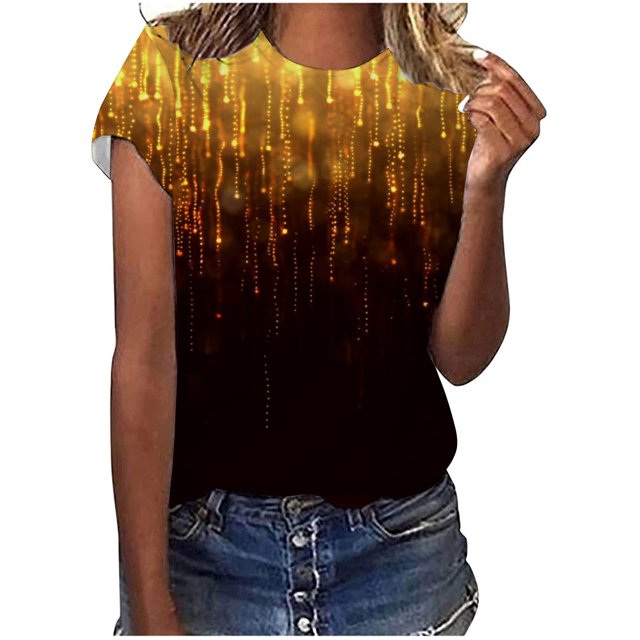 Pompotops Hauts Numériques Imprimé Météore pour Femmes T-Shirts Décontractés Col Rond T-Shirts Graphiques Manches Courtes Mode Été pour Femmes