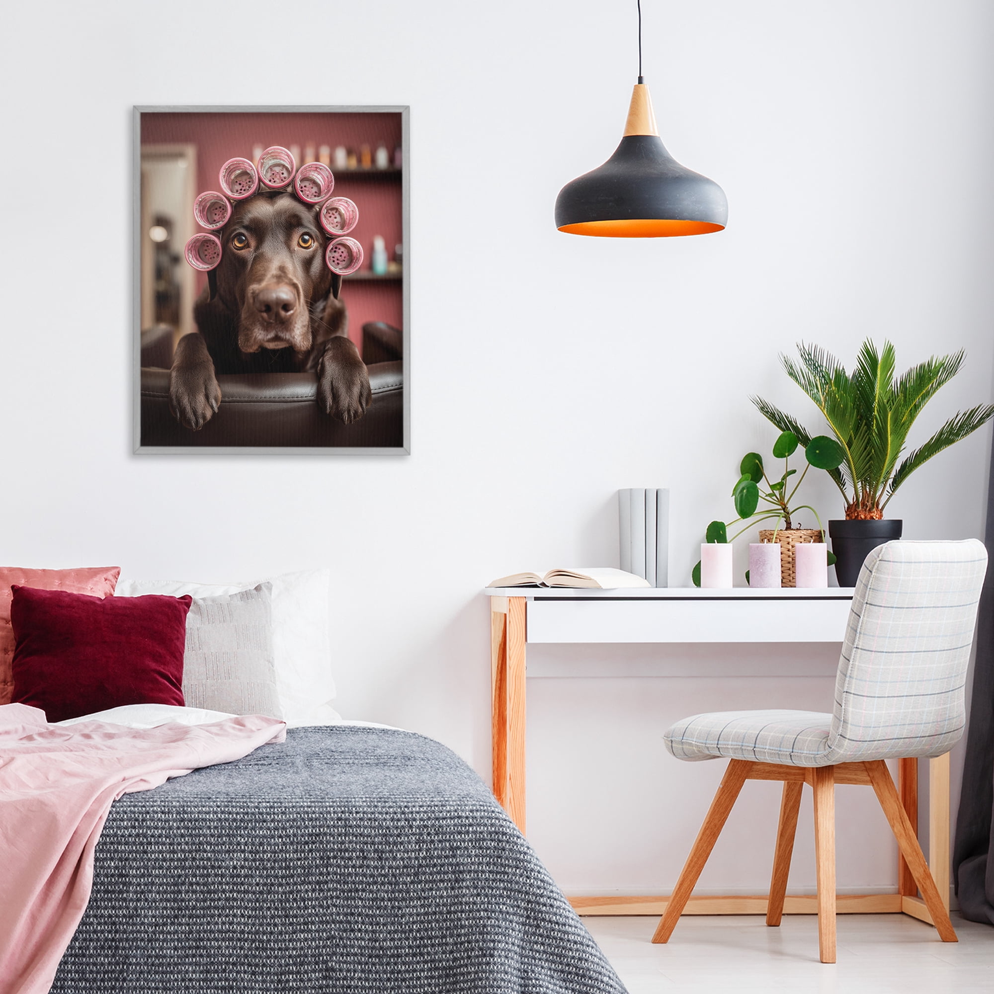 Stupell Industries Dog at Salon with Curlers Gray Framed Giclee Art, design by Scott Stulberg