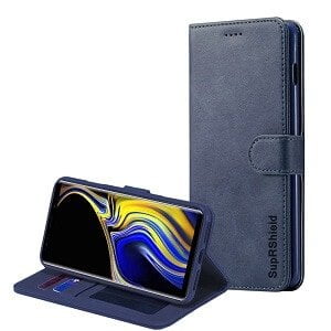 Samsung Galaxy Note 9 Navy Blue Genuine SupRShield Wallet Leather Flip Stand Magnetic Case Cover