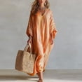 thumbnail image 2 of YuXingFu Casual Summer Dresses for Women Maxi Crew Neck Plus Size Womens Dress Long Sleeve Solid Color Long Casual Summer Orange XXL, 2 of 9