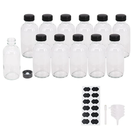 BELLE VOUS 200ml/7oz Glass Flask Liquor Bottles With Silver Caps & Funnel (20 Pack) - Empty