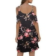 thumbnail image 3 of Wycnly Womens Dresses Party Vintage Floral Cold Shoulder Loose Swing Tunic Tshirt Dresses with Pocket Summer Flowers Print Crewneck Short Sleeve Formal Mini Dress Dark Gray m, 3 of 4