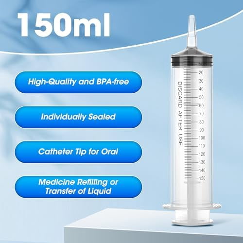 150 ml Large Syringe for Liquids, Syringe Without Needle, for Thick Liquids, 3 Pack Individually Wrapped