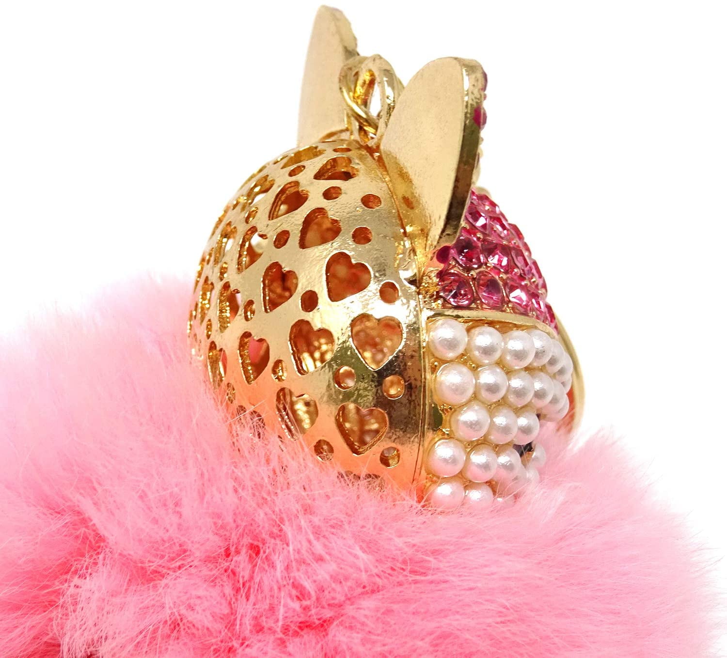 SWJEWEL Artificial Rabbit Fur Keychain Pom Pom Plush Ball Fluffy Rhinestone  Heart Pendant Key Ring Cute Bag Charm for Women Girls-Dark pink at   Women's Clothing store
