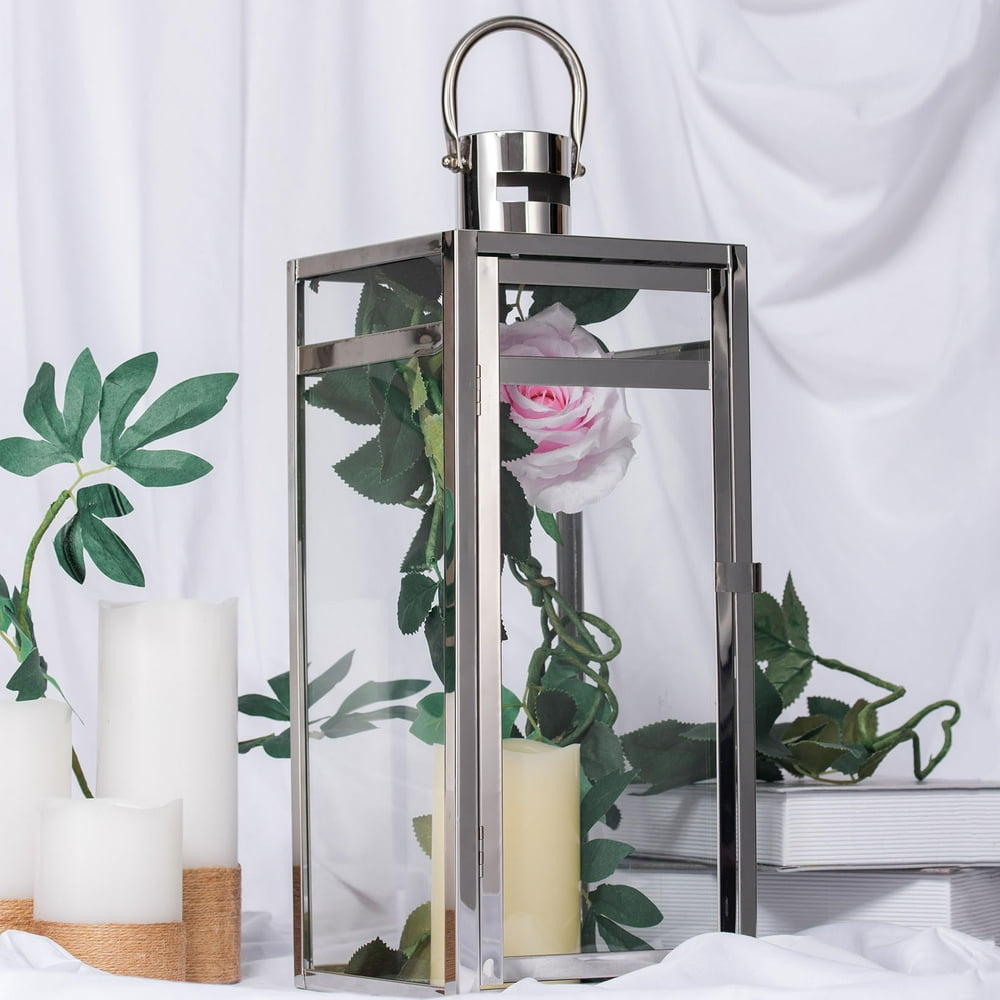BalsaCircle 17Inch tall Silver Metal Lantern Candle Holder Wedding