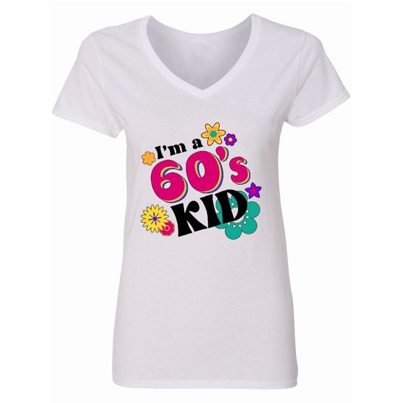 Inktastic I'm a 60's Kid 1960's Style Colorful Flowers Women's V-Neck T-Shirt