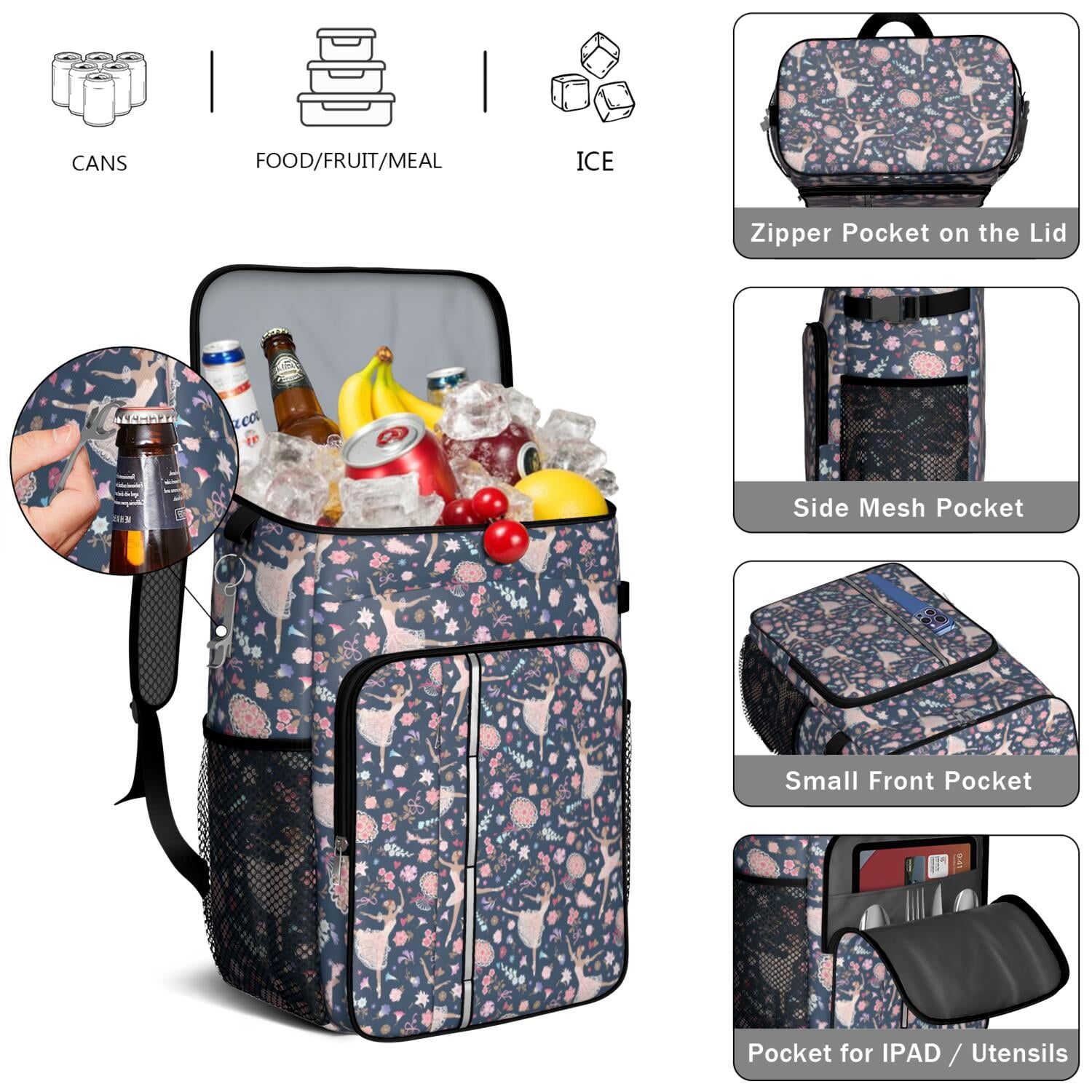 Travel Cooler Bag - Rainbow Princess Pattern Camping Beer Cooler Backpack with Bottle Opener- Waterproof Insulated Picnic Backpacks - Cooler Bag for Beach