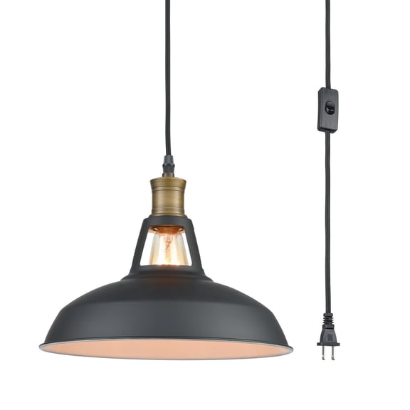 Industrial Plug in Pendant Light Black Barn Shade Hanging Swag Light with Switch