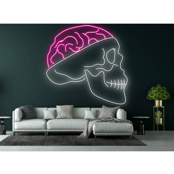 Glowneon Brain Skull Neon Sign, Halloween Decor