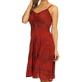 thumbnail image 4 of Sakkas Lacey Stonewashed Embroidered Silver Threaded Spaghetti Strap Dress - Red - L/XL, 4 of 4