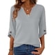 thumbnail image 1 of Mujeres 3/4 Manga de Verano Tops V Cuello Botonado Color Sólido Blusa, Camisetas Casuales de las Mujeres Suelto Ajuste Suave Respirable Primavera de Uso Diario, 1 of 8