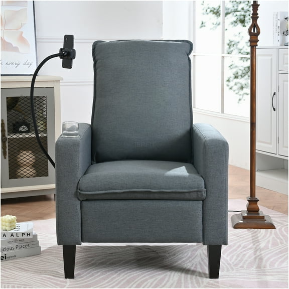 JERFIT Modern Recliner Chair with Cup Holder and Phone Pocket, Soft Fabric Push Back Reclining Sofa for Living Room, Bedroom, Office, Grey
