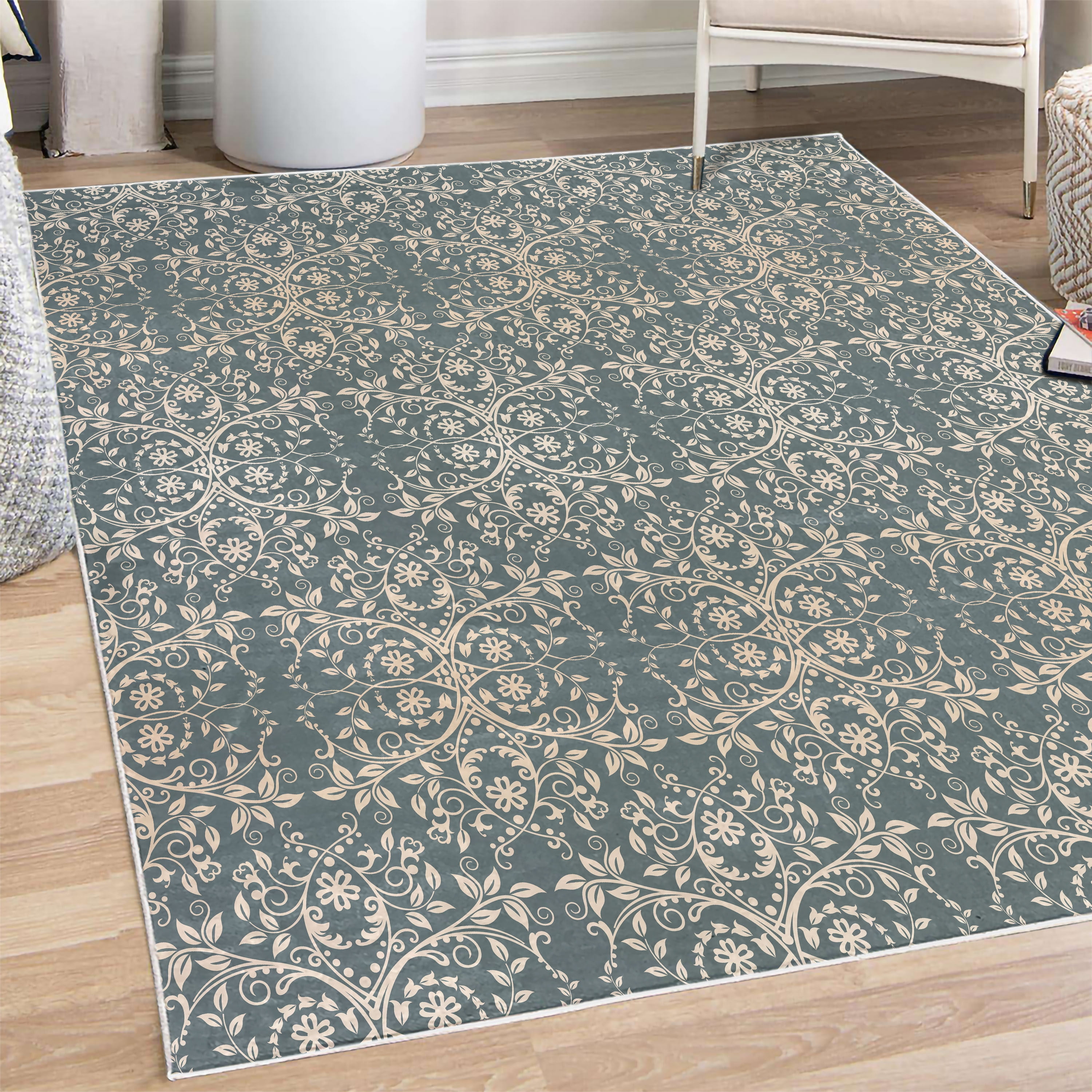Floral Decorative Rug, Victorian Lace Flowers and Leaves Retro ...