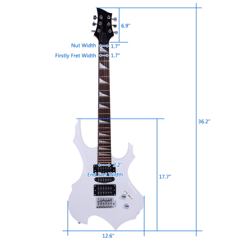 Canddidliike Flame Shaped Electric Guitar, HSH Pickup Bag Strap Paddle Rocker Cable Wrench Tool - White Canddidliike Flame Shaped Electric Guitar, HSH Pickup Bag Strap Paddle Rocker Cable Wrench Tool - White
