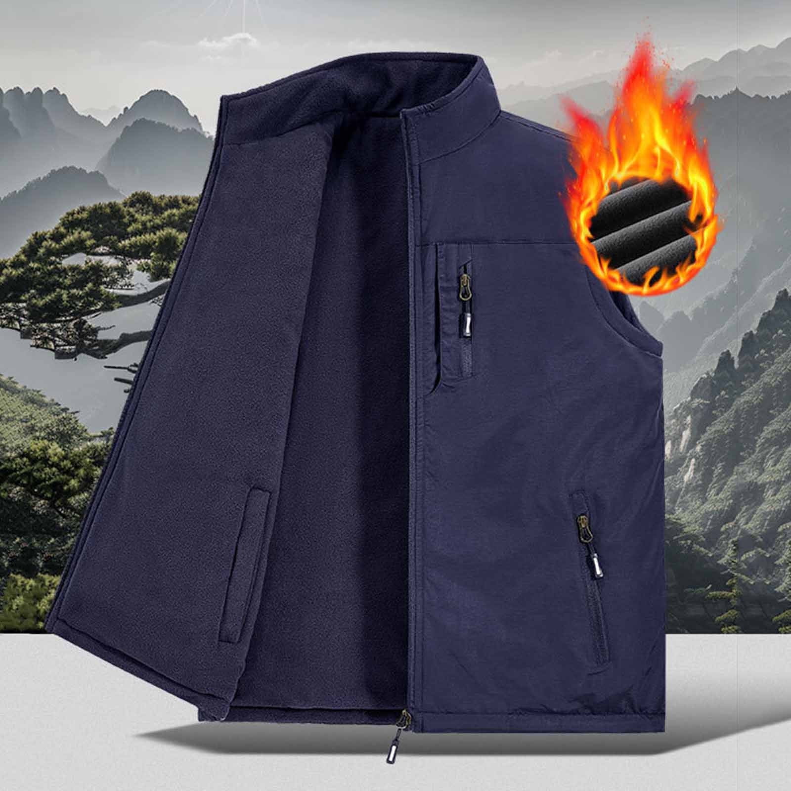 RYDCOT Men's Running Vest Outerwear, Zip up Winter Warm Vests Lightweight Waterproof Fleece-Lined Softshell Sleeveless Jacket for Golf Blue
