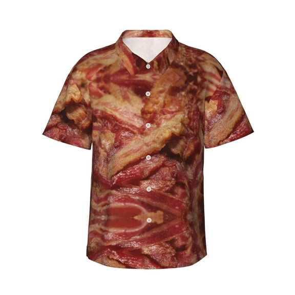 Delicious Bacon Hawaiian Shirts For Men, Summer Short-Sleeve Relaxed-Fit Button-Down Shirts Small