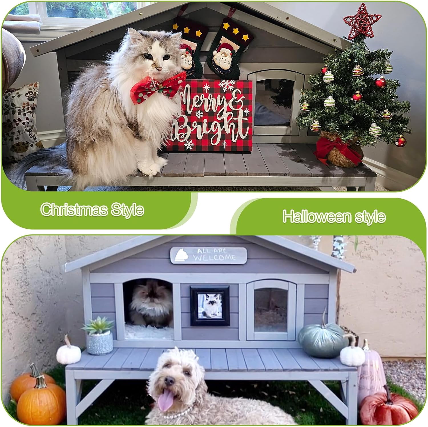 Aivituvin Outdoor Cat House Weatherproof Large Cat Shelter with 100% Insulated Liner for Multiple Cats, Cat Condos for Indoor Cats