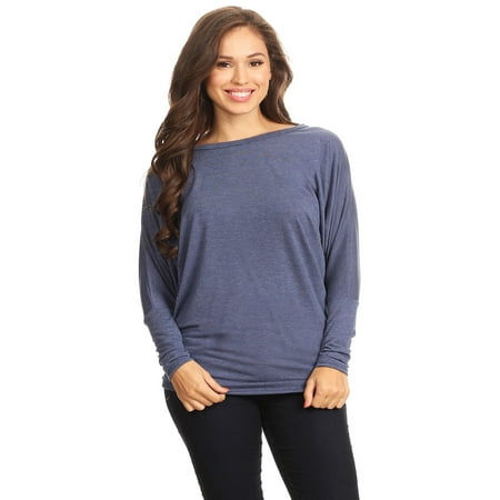 New Look Misses Knit Tops NEW MOA Women's Casual Solid Dolman Sleeve Long Sleeve Knit Loose Fit Tunic top/Made in USA ()