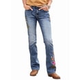 thumbnail image 2 of Women's Floral Embroidery Mid Waist Mid Stretch Bootcut Jeans with Pockets Blue S, 2 of 9