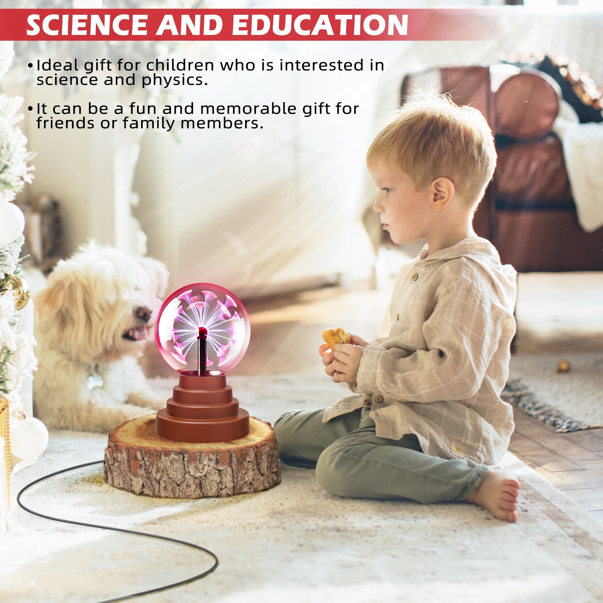 Flashmen Plasma Ball Touch Sensitive Science Toy - 3 Inch Plasma Globe Lamp For Kids, Halloween, Christmas Decor, USB/Battery