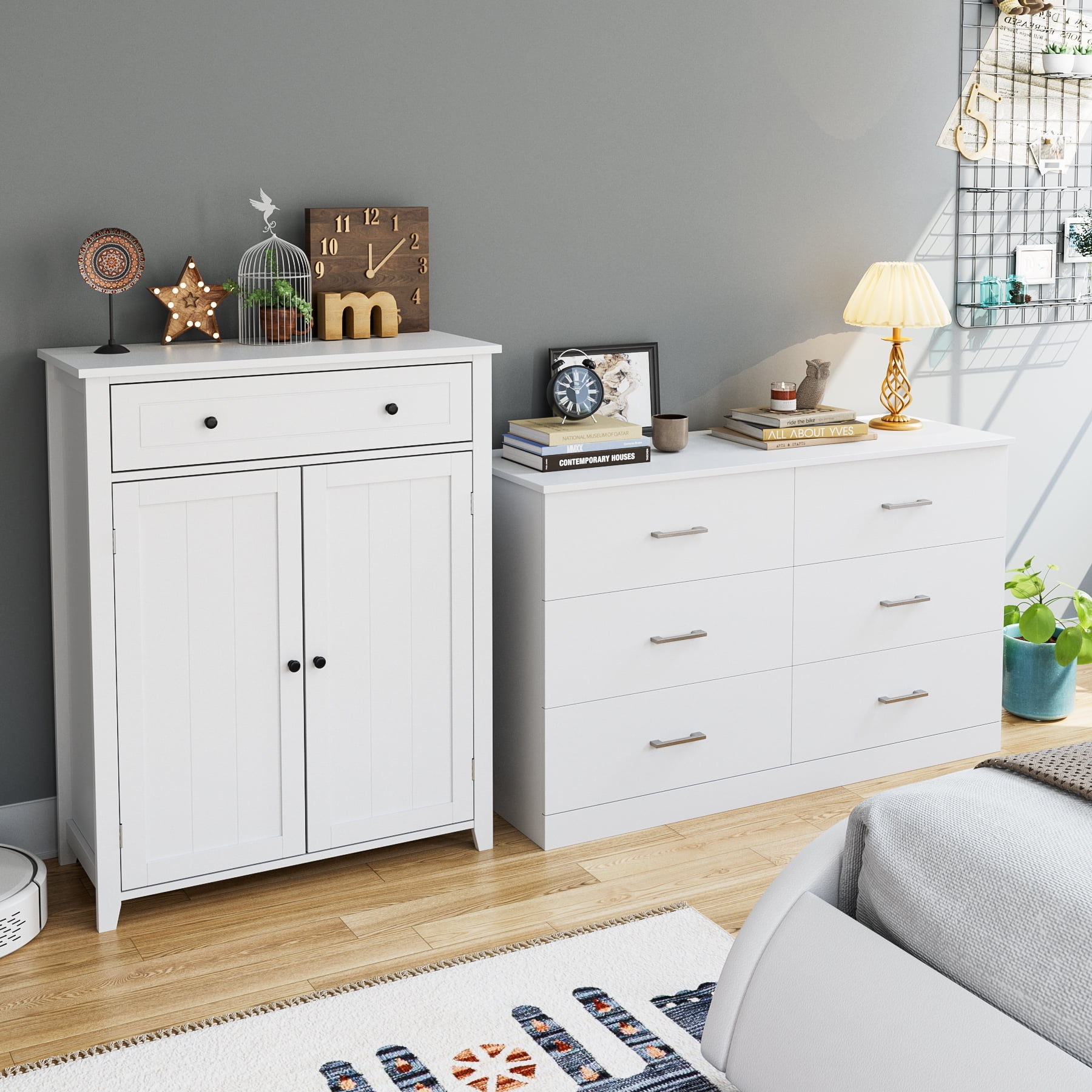 Buy Homfa 6 Drawer White Double Dresser, Wood Storage Cabinet with Easy ...