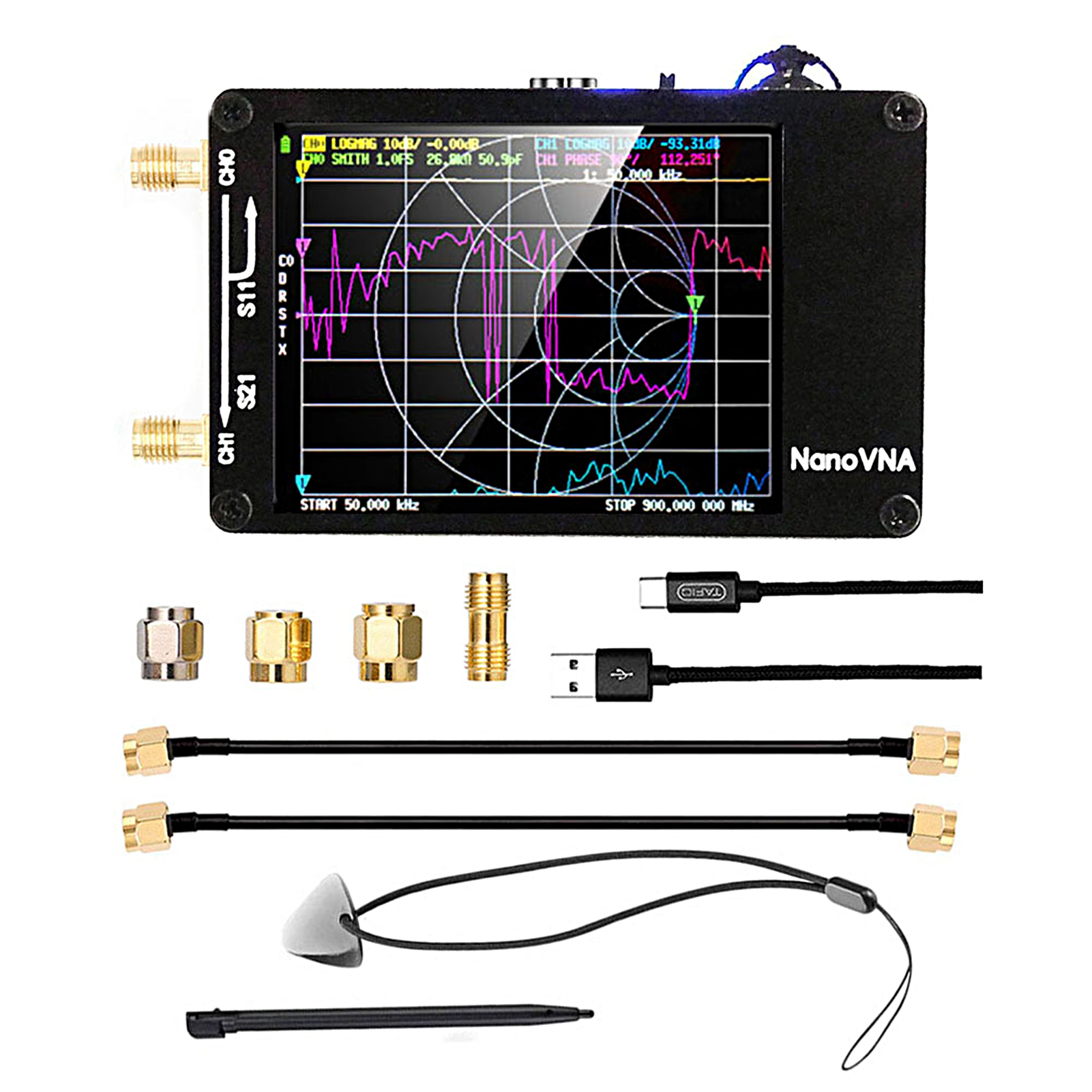 Lomubue NanoVNAH Network Antenna Analyzer Power Display Low Noise Touch Screen Measuring VSWR S