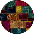 thumbnail image 1 of Ahgly Company Indoor Round Abstract Coffee Brown Patchwork Area Rugs, 3' Round, 1 of 6