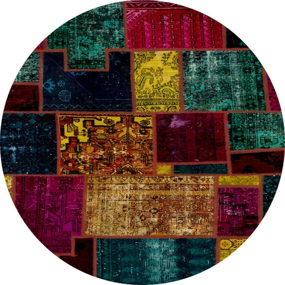Ahgly Company Indoor Round Abstract Coffee Brown Patchwork Area Rugs, 8' Round