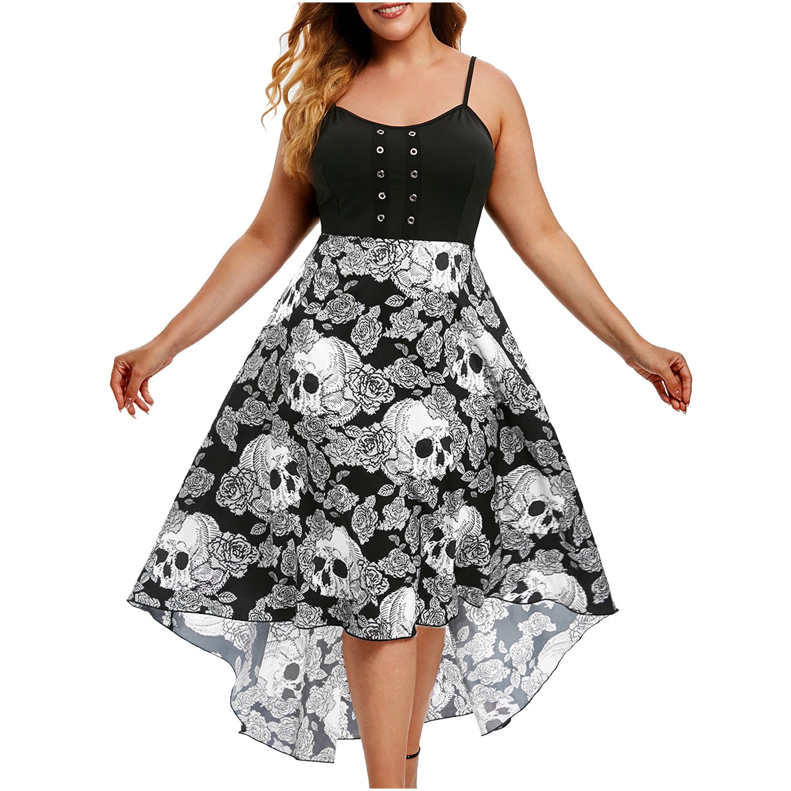 Black/ White Floral Stripe Woven Dress 