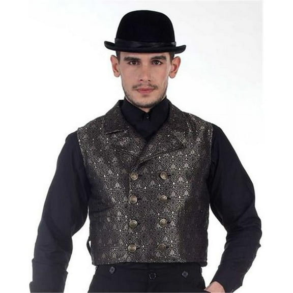 The Pirate Dressing C1286 Black Double-Breasted Cavalier Vest- Black - Large