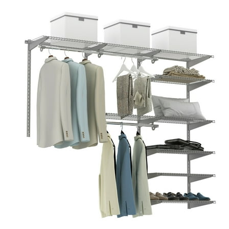 Gymax Custom Closet Organizer Kit 4 to 6 FT Wall-mounted Closet System w/Hang Rod Grey