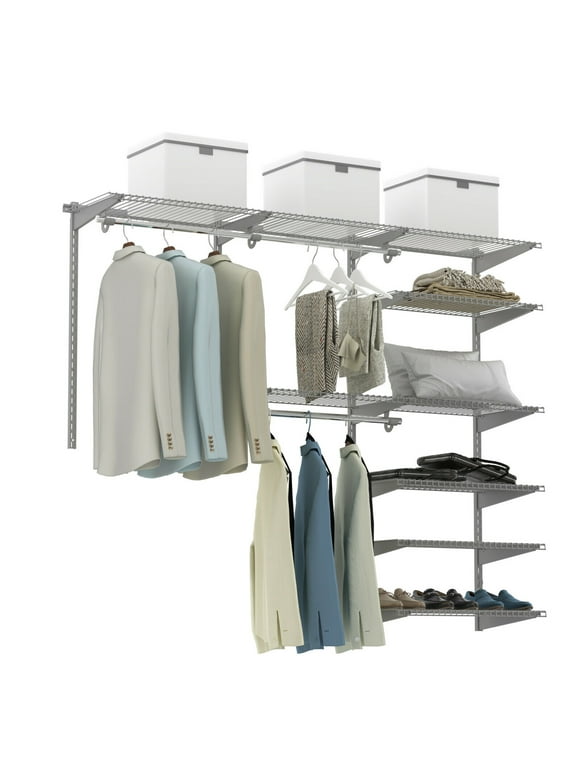 Gymax Custom Closet Organizer Kit 4 to 6 FT Wall-mounted Closet System w/Hang Rod Grey