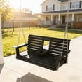 thumbnail image 4 of Innovaze Premium 5 FT Poly Lumber Porch Swing for 3 Person, High Back & Deep Seat Comfort, Foldable Cup Holders, Stainless Steel Hardware, Carbon Black, 4 of 11