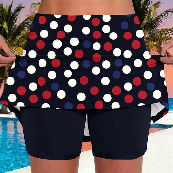 FRSASU Women's Polka Dots Short Skirt Summer Athletic Workout Running Casual Print High Waisted Tennis Golf Skirts with Pockets Black