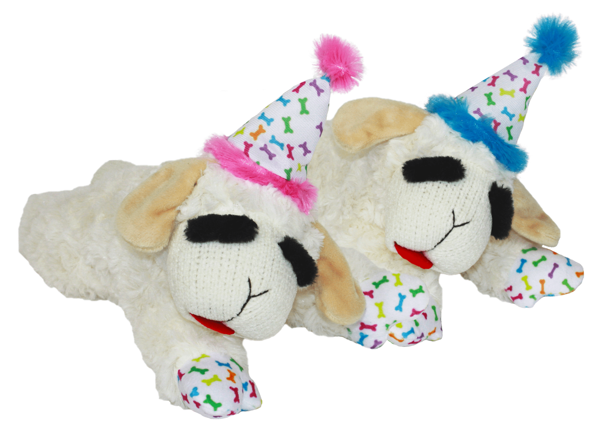 Multipet Lamb Chop with Birthday Hat Dog Toy, Assorted Colors, Size 10.5”