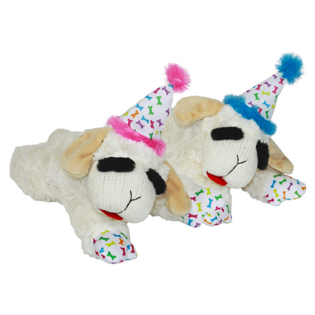 UPC: 0784369487060 | Multipet Lamb Chop with Birthday Hat Dog Toy  Assorted Colors  Size: 10.5”