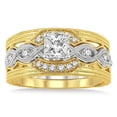 thumbnail image 2 of 1.00 Carat Vintage Trio Bridal Set Engagement Ring with Princess Diamond in 10k White and Yellow Gold, 2 of 3