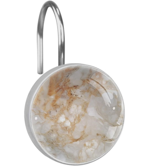Marble Texture Shower Curtain Hooks （Set of 12） for Home Hotel Shower Rods Bathroom Crystal Glass Print Stainless Steel Round Curtain Hooks