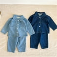 thumbnail image 4 of CHEEREAM Toddler Baby Boys Girls 2 Piece Denim Outfit Button up Long Sleeve Collar Jacket Tops and Demin Pants Set 0-4 Years, 4 of 4