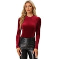 thumbnail image 1 of Blusas de terciopelo para mujer Blusa de manga larga con cuello simulado y purpurina metálica Borgoña XL, 1 of 5