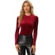 thumbnail image 1 of Blusas de terciopelo para mujer Blusa de manga larga con cuello simulado y purpurina metálica Borgoña XL, 1 of 5