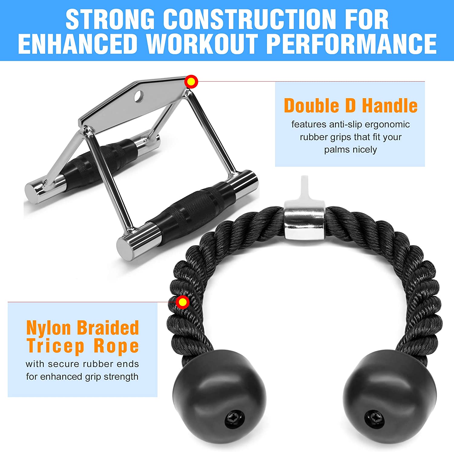 Yes4All Double D Handle + Tricep Rope Cable Attachment Combo - image 3 of 5