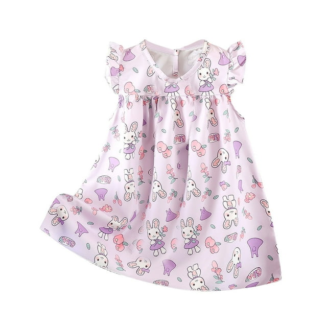 Odeerbi Niñas Verano Algodón Vestido Tanque Floral Volantes Vestido Sol Sin Mangas Transpirable Vestido Princesa