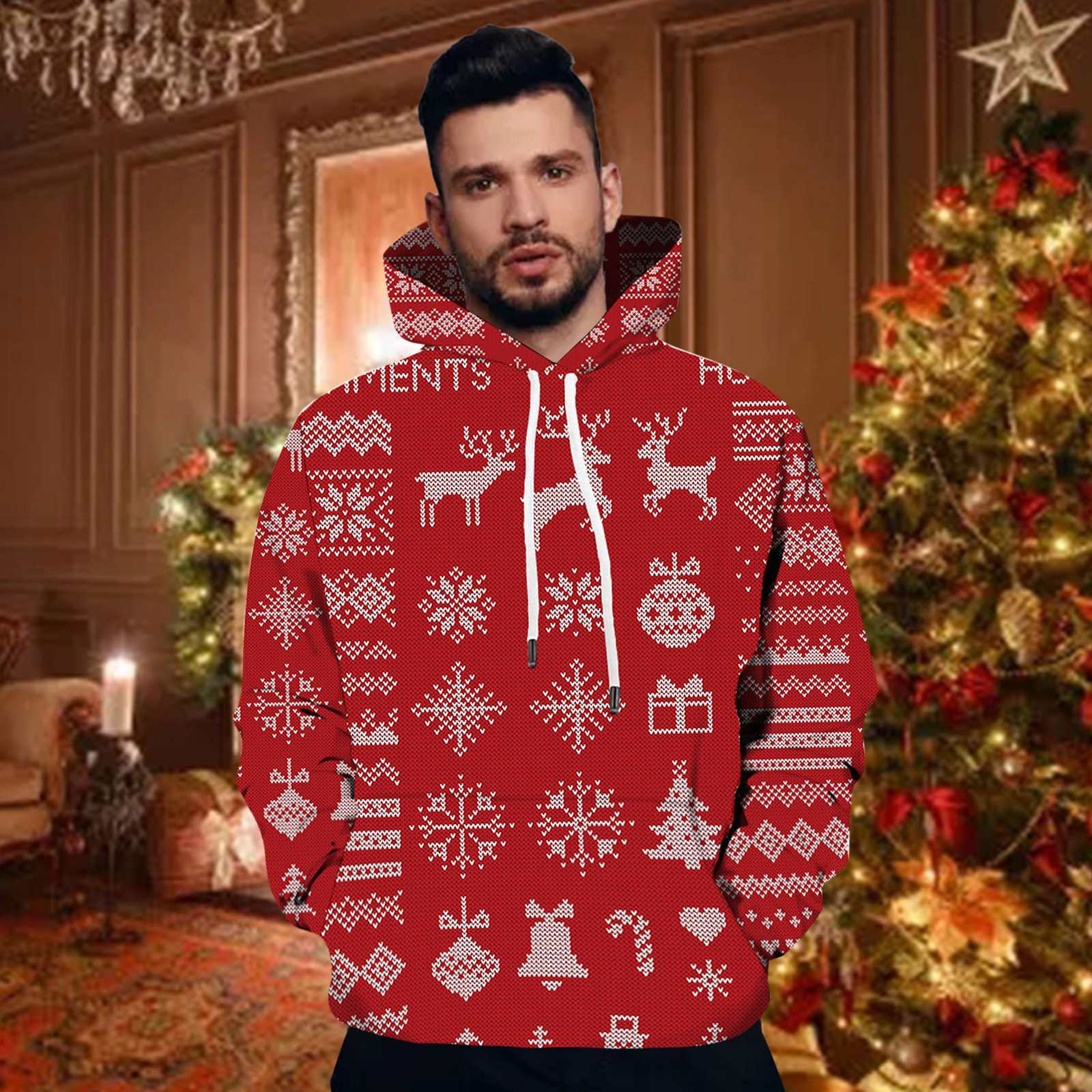 red sweatshirt with snowflakes