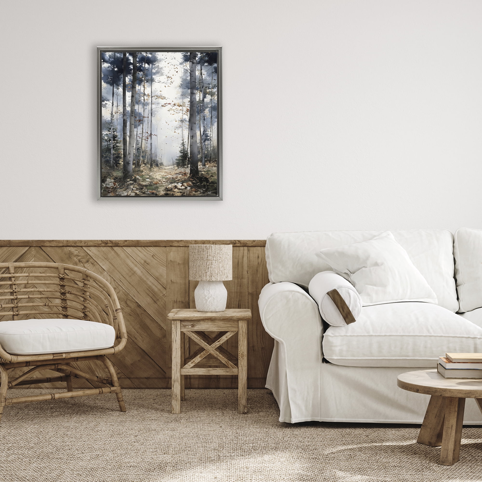 Stupell Industries Cold Woods Birch Forest Gray Framed Floater Canvas Wall Art, design by Franklyn Gregory