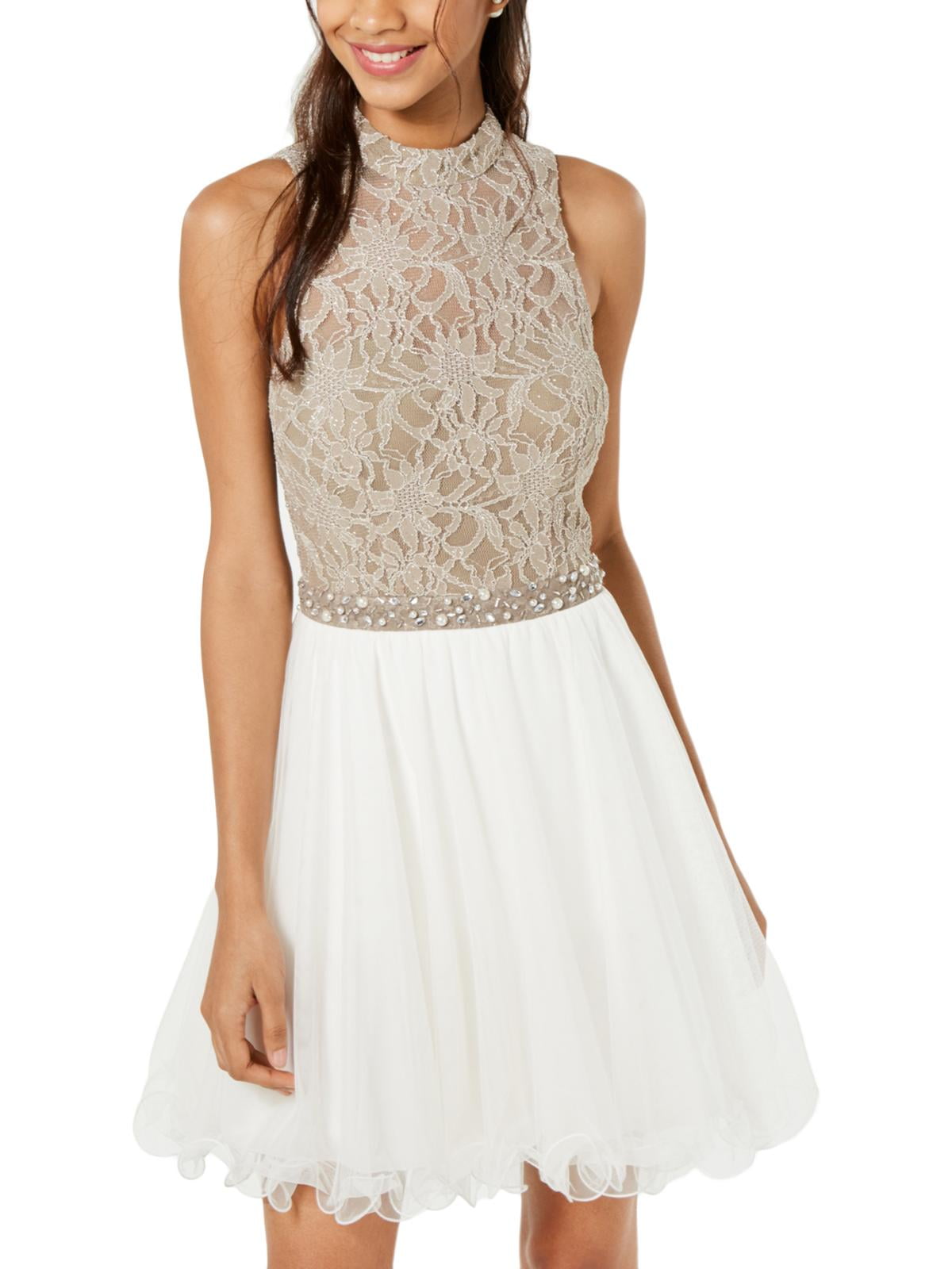 City Studio Womens Juniors Lace Embellished Party Dress