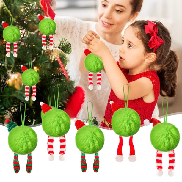 Bolas de adornos para árboles de Navidad | Textura verde peluda • Acento de cinta • Decoraciones navideñas de toque suave • Adornos colgantes duraderos • Encanto festivo moderno • Una pieza