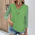 thumbnail image 2 of ATOYSOY Women's V Neck Button Sweatshirts Loose Raglan Tops 3/4 Sleeve Tees Fall Winter Fashion Solid Color Pleated Pullover Outwear Casual Shirts Green L, 2 of 6