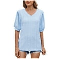 thumbnail image 1 of Timegard Hauts pour Femmes à Œillets Manches Courtes Col en V T-Shirts Couleur Unie Mode Décontractée Blouses Tendance, 1 of 7